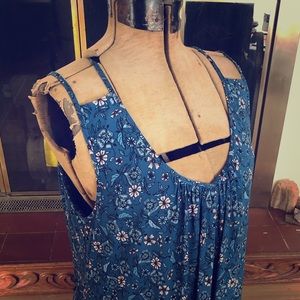 Dark Blue Silky Nightgown with Pale Pink Flowers